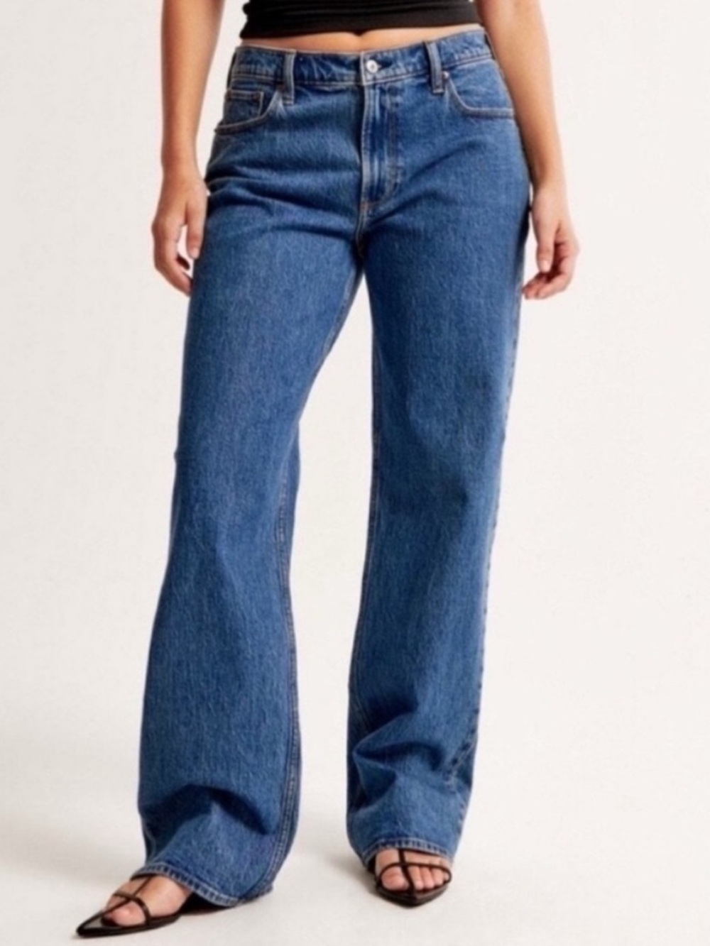 Abercrombie baggy low rise curve dark blue jeans